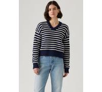 Strickpullover LEVI'S "REESE VNECK SWEAT", Damen, Gr. M (38), blau (parisienne stripe pe), Strick, Obermaterial: 60% Baumwolle, 40% Polyacryl, gestreift, figurumspielend taillenbedeckt, V-Ausschnitt,