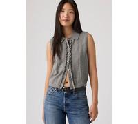 Strickpullover LEVI'S "SUPER SOFT MINI RUFFLE VEST", Damen, Gr. S (36), schwarz heather gray bros bcvc38, Strick, Obermaterial: 53% Baumwolle, 32% Polyester, 13% Polyamid, 2% Elasthan, unifarben, regu