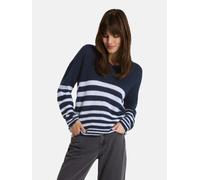 Strickpullover LIEBLINGSSTÜCK "Baberina", Damen, Gr. 38, blau (navy), Strick, Obermaterial: 50% Alpaka, 28% Polyester, 22% Wolle, gemustert, gestreift, mehrfarbig, regular fit normal, V-Ausschnitt, Pu