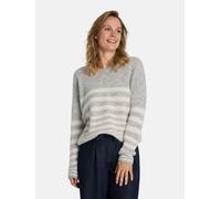 Strickpullover LIEBLINGSSTÜCK "Baberina", Damen, Gr. 42, grau (stone), Strick, Obermaterial: 50% Alpaka, 28% Polyester, 22% Wolle, gemustert, gestreift, mehrfarbig, regular fit normal, V-Ausschnitt, P