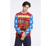 Strickpullover LINDBERGH, Herren, Gr. S, blau, Strick, Obermaterial: 100% Polyacryl, gemustert, relaxed fit hüftbedeckend, Rundhals, Bündchen, Pullover Weihnachtspullover, mit Weihnachts-Motiv (206483