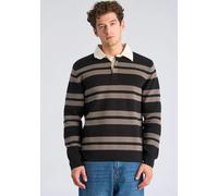 Strickpullover LINDBERGH "Strickpullover Comfort Fit", Herren, Gr. XXL, schwarz, Obermaterial: 80% Baumwolle, 20% Polyester, gestreift, Pullover Strickpullover (49241618-XXL) schwarz