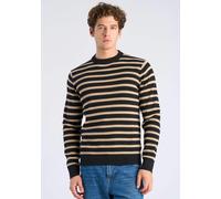 Strickpullover LINDBERGH "Strickpullover Relaxed Fit", Damen, Gr. XXL, schwarz, Obermaterial: 60% Baumwolle, 40% Polyester, gestreift, Rundhals, Pullover Strickpullover (64195202-XXL) schwarz