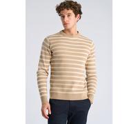 Strickpullover LINDBERGH "Strickpullover Relaxed Fit", Herren, Gr. M, beige (sand), Obermaterial: 60% Baumwolle, 40% Polyester, gestreift, Rundhals, Pullover Strickpullover (67953206-M) sand