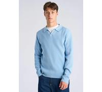 Strickpullover LINDBERGH "Strickpullover Relaxed Fit", Herren, Gr. M, soft blau, Obermaterial: 80% Baumwolle, 20% Polyester, unifarben, V-Ausschnitt, Pullover Strickpullover (55925827-M) soft blau
