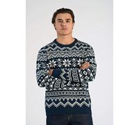 Strickpullover LINDBERGH "Strickpullover Relaxed Fit", Herren, Gr. S, navy, Obermaterial: 70% Polyacryl, 30% Wolle, Jacquardmuster, Rundhals, Pullover Strickpullover (85602749-S) navy
