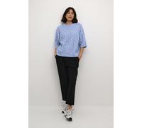 KAFFE KAmalene Knit Pullover Damen Strickpullover Kurzarm Rundhals Pullover Knit Pulli Herbst Winter Einfarbig Oberteile Vista Blue Melange S