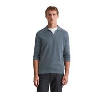 Strickpullover MARC O'POLO "aus Bio-Baumwoll-Piqué", Herren, Gr. L, stormy blau, Obermaterial: 100% Baumwolle, unifarben, Pullover Strickpullover (18765336-L) stormy blau