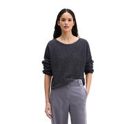 Strickpullover MARC O'POLO "aus Bio-Baumwolle-Mix", Damen, Gr. XL, grau (dunkelblau), Obermaterial: 76% Baumwolle, 7% Viskose, 7% Polyacryl, 6% Polyester, 4% Polyamid, unifarben, U-Boot-Ausschnitt, Pu