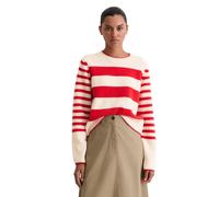 Strickpullover MARC O'POLO "aus flauschiger Lambswool", Damen, Gr. XL, sanftes weiß, Obermaterial: 100% Schurwolle, gestreift, Rundhals, Pullover Strickpullover (71035947-XL) sanftes weiß