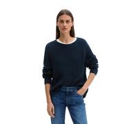 Strickpullover MARC O'POLO "aus Heavy-Weight-Organic-Cotton", Damen, Gr. S, blau (night sky), Obermaterial: 100% Baumwolle, unifarben, Rundhals, Pullover Strickpullover (21919758-S) night sky
