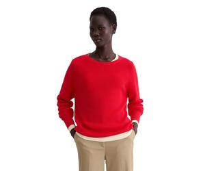 Strickpullover MARC O'POLO "aus Heavy-Weight-Organic-Cotton", Damen, Gr. S, bright rot, Obermaterial: 100% Baumwolle, unifarben, Rundhals, Pullover Strickpullover (13994129-S) bright rot