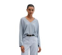 Strickpullover MARC O'POLO "aus Merinowolle-Viskose-Mix", Damen, Gr. M, grau horizon, Obermaterial: 59% Schurwolle, 40% Viskose, 1% Polyamid, unifarben, V-Ausschnitt, Pullover Strickpullover (61807838