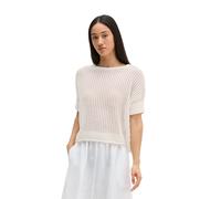 Strickpullover MARC O'POLO "aus Organic Cotton-Leinen-Mix", Damen, Gr. L, beige (weiß cotton), Obermaterial: 90% Baumwolle, 10% Leinen, unifarben, Rundhals, Pullover Strickpullover (81795708-L) weiß c
