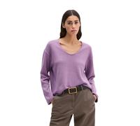 Strickpullover MARC O'POLO "aus Organic Cotton-Leinen-Mix", Damen, Gr. XXS, warm lila, Obermaterial: 52% Baumwolle, 48% Leinen, unifarben, V-Ausschnitt, Pullover Strickpullover (14160137-XXS) warm lil