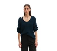 Strickpullover MARC O'POLO "aus Organic Cotton-Qualität", Damen, Gr. S, blau (night sky), Obermaterial: 100% Baumwolle, unifarben, V-Ausschnitt, Pullover Strickpullover (27474344-S) night sky