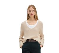 Strickpullover MARC O'POLO "aus Organic Cotton-Qualität", Damen, Gr. XS, beige (sandy melange), Obermaterial: 100% Baumwolle, unifarben, V-Ausschnitt, Pullover Strickpullover (15585734-XS) sandy melan