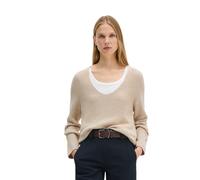 Strickpullover MARC O'POLO "aus Organic Cotton-Qualität", Damen, Gr. XXS, beige (sandy melange), Obermaterial: 100% Baumwolle, unifarben, V-Ausschnitt, Pullover Strickpullover (15585734-XXS) sandy mel