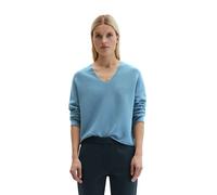 Strickpullover MARC O'POLO "aus reiner Bio-Baumwolle", Damen, Gr. M, fall sky, Obermaterial: 100% Baumwolle, unifarben, V-Ausschnitt, Pullover Strickpullover (54344568-M) fall sky