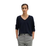 Strickpullover MARC O'POLO "aus reiner Bio-Baumwolle", Damen, Gr. M, martime blau, Obermaterial: 100% Baumwolle, unifarben, V-Ausschnitt, Pullover Strickpullover (48107708-M) martime blau