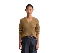 Strickpullover MARC O'POLO "aus softem Baumwoll-Garn", Damen, Gr. XL, braun (pure sand), Obermaterial: 100% Baumwolle, unifarben, V-Ausschnitt, Pullover (64611215-XL) pure sand