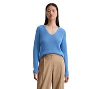 Strickpullover MARC O'POLO "aus softem Baumwoll-Garn", Damen, Gr. XXS, cloudless blau, Obermaterial: 100% Baumwolle, unifarben, V-Ausschnitt, Pullover Strickpullover (91376240-XXS) cloudless blau