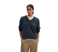 Strickpullover MARC O'POLO "aus weicher Merinowolle", Damen, Gr. S, blau (manic midnight), Obermaterial: 100% Schurwolle, unifarben, V-Ausschnitt, Pullover Strickpullover (71704466-S) manic midnight