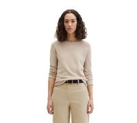 Strickpullover MARC O'POLO, Damen, Gr. M, beige (linen beige), Strick, Obermaterial: 100% Baumwolle, slim fit, U-Boot-Ausschnitt, Rollkante, Pullover Strickpullover, slim fit aus softem Organic Cotton