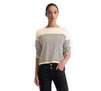 Strickpullover MARC O'POLO, Damen, Gr. S, sanftes weiß, Strick, Obermaterial: 100% Baumwolle, normal, U-Boot-Ausschnitt, Bündchen, Pullover Strickpullover, geringelt, U-Boot-Ausschnitt (78212844-S) sa