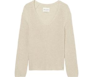 Strickpullover MARC O'POLO, Damen, Gr. XS, beige, Grobstrick, Obermaterial: 100% Baumwolle, figurbetont hüftlang, V-Ausschnitt, Raglanärmel, Pullover Strickpullover, mit dekorativem Strickmuster am Är