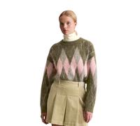 Rundhalspullover MARC O'POLO DENIM "aus kuscheligem Schurwolle-Mohair-Mix", Damen, Gr. L, grün (dunkelgrün), Obermaterial: 36% Schurwolle, 31% Polyamid, 15% Polyester, 15% Mohair, 3% Elasthan, gemuste