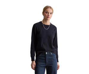 Strickpullover MARC O'POLO DENIM "aus Soft Cotton Stretch", Damen, Gr. L, dunkelblau melange, Obermaterial: 58% Baumwolle, 25% Polyamid, 17% Polyester, unifarben, Rundhals, Pullover Strickpullover (22