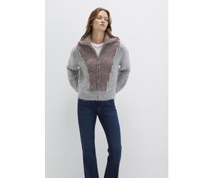 Strickpullover MAVI "FULL ZIP SWEATER", Damen, Gr. S, grau (light grau melange), Grobstrick, 53% Acryl, 41% Polyester, 6% Polyamid, unifarben, weit normal, ohne Ausschnitt, normaler Saum, Pullover Str