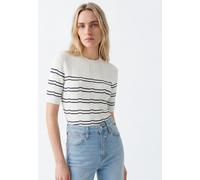 Strickpullover MAVI "SHORT SLEEVE TRICOT", Damen, Gr. S, peacoat stripe, Stoff, 90% Baumwolle, 10% Polyester, körpernah normal, Rundhals, normaler Saum, Pullover Strickpullover, Top Strick (65971758-S