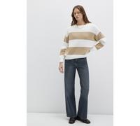 Strickpullover MAVI "STRIPED SWEATER", Damen, Gr. L, antique weiß, Grobstrick, 100% Baumwolle, oversize normal, Rundhals, normaler Saum, Pullover Strickpullover, Pullover gestreift (99621462-L) antiqu