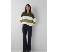 Strickpullover MAVI "STRIPED SWEATER", Damen, Gr. XL, grün (schwarz olive), Grobstrick, 100% Baumwolle, unifarben, oversize normal, Rundhals, normaler Saum, Pullover Strickpullover, Pullover Gestreift