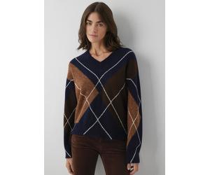 Strickpullover MAVI "V NECK SWEATER", Damen, Gr. XL, braun (maritime blau), Stoff, 52% Acryl, 34% Polyester, 7% Alpaka, 7% Wolle, unifarben, weit normal, V-Ausschnitt, normaler Saum, Pullover Strickpu