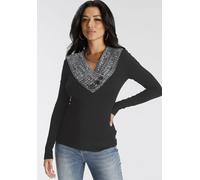 Strickpullover MELROSE, Damen, Gr. 36, schwarz, Feinstrick, Obermaterial: 56% Viskose, 24% Polyamid, 20% Polyacryl, kontrastfarbene Details, sehr figurbetont hüftlang, tiefer V-Ausschnitt, Pullover St