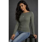 Strickpullover MELROSE, Damen, Gr. 38, grün, Feinstrick, Obermaterial: 50% Viskose, 26% Polyamid, 24% Polyester, Zopfmuster, sehr figurbetont hüftlang, U-Boot-Ausschnitt, Pullover Strickpullover, mit