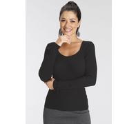 Strickpullover MELROSE, Damen, Gr. 38, schwarz, Rippstrick, Obermaterial: 70% Viskose, 30% Polyamid, unifarben, tailliert hüftlang, herzförmiger Ausschnitt, eng, Pullover Strickpullover, feminine Pass