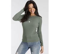 Strickpullover MELROSE, Damen, Gr. 42, grün, Feinstrick, Obermaterial: 50% Viskose, 28% Polyester, 22% Polyamid, Zopfmuster, sehr figurbetont hüftlang, U-Boot-Ausschnitt, Pullover Strickpullover, mit