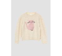 Strickpullover mit flauschigem Katzenmotiv 104/110 Beige
