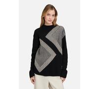 Strickpullover BETTY BARCLAY "Damen Strickpullover mit Intarsie", Damen, Gr. 42, schwarz (patch schwarz, beige), Strick, Obermaterial: 58% Baumwolle, 38% Polyacryl, 4% Polyester metallisiert., gerade 