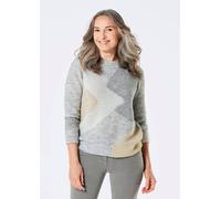Strickpullover GOLDNER "Eleganter Intarsienpullover mit Glanz", Damen, Gr. 44, grau (grau, gemustert), Obermaterial: 41% Polyester PES. 30% Polyamid PA. 19% Polyacryl PAN. 10% Wolle WO., Rippe, Pullov