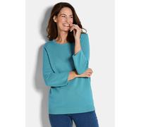 Rundhalspullover GOLDNER "Halbarm Baumwollpullover mit Struktur", Damen, Gr. 50, blau (türkis), Obermaterial: 100% Baumwolle CO., Modisch, Pullover Rundhalspullover, Rundhalsausschnitt (61724200-50) t