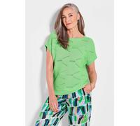 Strickpullover GOLDNER "Kurzarm Baumwoll-Strickshirt", Damen, Gr. 44, grün (hellgrün), Obermaterial: 50% Baumwolle CO. 50% Polyacryl PAN., gerade, Rippe, Pullover Strickpullover, Rippenbündchen (85160