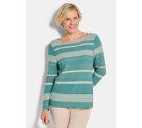 Rundhalspullover GOLDNER "Strickpullover im Ringel-Look", Damen, Gr. 52, grün (salbei, gemustert), Obermaterial: 50% Baumwolle CO. 50% Polyacryl PAN., figurumspielend, Pullover Rundhalspullover, farbh