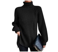 Strickpullover Mit Rollkragen Sweater Damen Weich Sweatshirt Damen Weich Strickpullover Mit Rollkragen Damen Schwarz Pullover Damen Winter Warm Sweatshirt Hoodies for Black XL