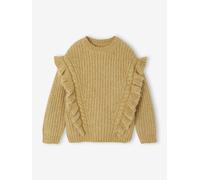 Strickpullover mit Rüschen & Zopfmuster Mädchen beige golden Gr. 110 von vertbaudet
