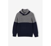 Strickpullover mit Schalkragen Jungen, zweifarbig blau Gr. 116 von Vertbaudet